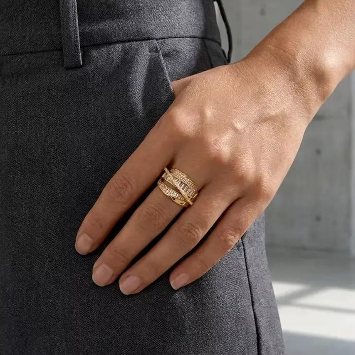 Bague classique couleur or à large ouverture pour femme, zircone brillante de luxe, ajustable, bijou de fiançailles et de mariage, cadeau