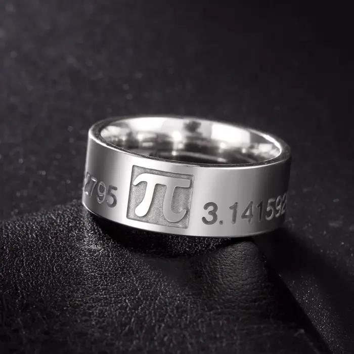 Skyrim-Anneau de symboles mathématiques Pi pour hommes et femmes, matiques en acier inoxydable, 8mm de large, lettre grecque, cadeau d'amoureux des mathématiques, 3.14159