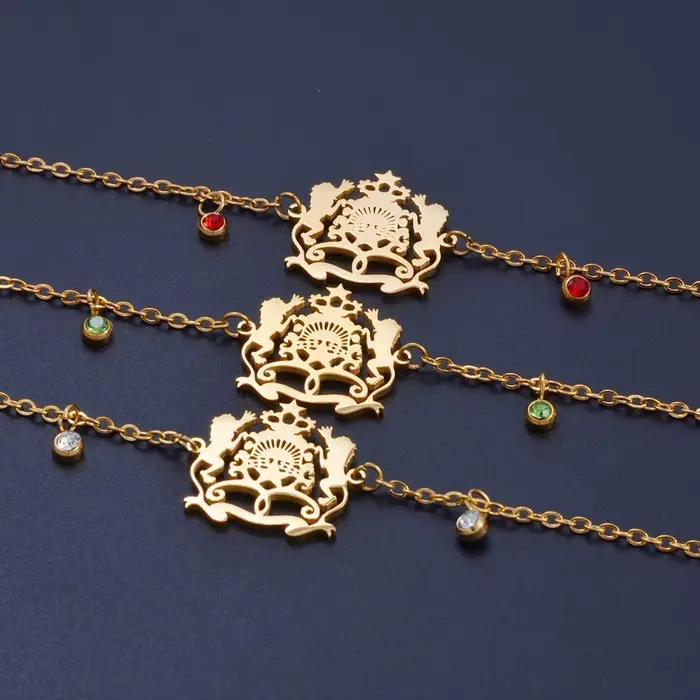 Bracelets Anniyo Maroc avec strass pour femmes, bijoux marocains, bracelet à breloques en acier inoxydable # 506362B