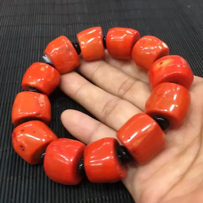 Bracelet de lieux rouges naturels authentiques pour hommes et femmes, accessoires de joaillerie fine, fierté de la mer profonde, véritables lieux, perles de baril