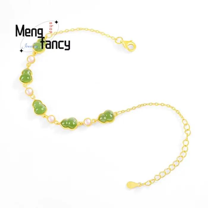 Bracelet incrusté de gourde en Jade Hetian, vieux matériau naturel, en argent S925, bijoux à la mode de haute qualité, cadeau de vacances populaire de luxe pour Couple