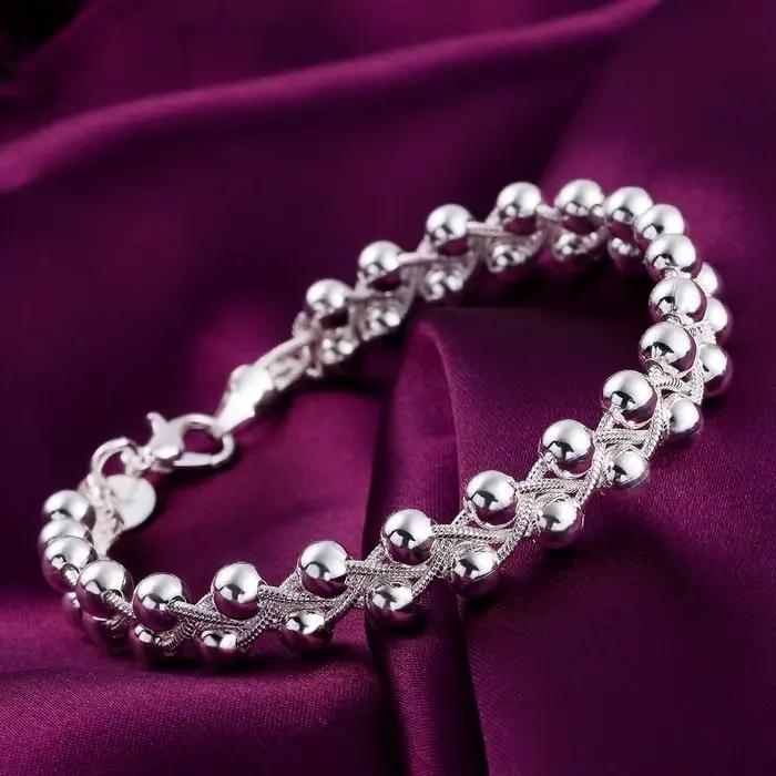 URMYLADY – Bracelet en argent Sterling 925, belle chaîne de perles tressées pour femmes, bijoux fins à la mode, cadeaux de fête de mariage