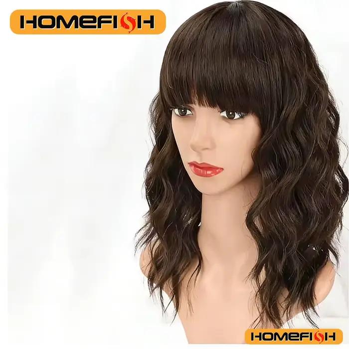 Perruque synthétique à boucles avec frange – Coiffure quotidienne polyvalente pour femme, perruque facile à porter