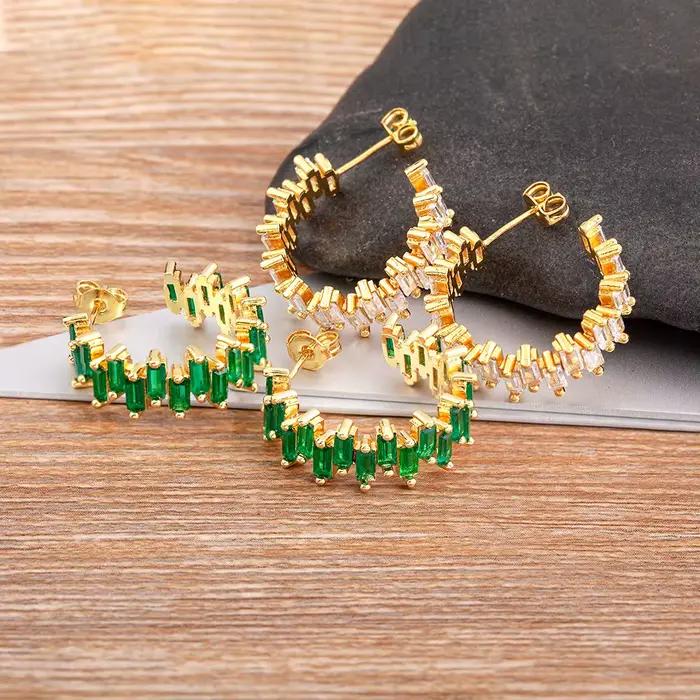 Boucles d'oreilles créoles Nidin élégantes en cristal baguette, géométrie irrégulière, style Huggie, tendance, pour femme, usage quotidien, accessoire de bijouterie
