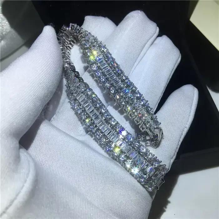 Bracelet de Tennis fait à la main pour amoureux, diamant de laboratoire rempli d'or blanc, Bracelets de fiançailles pour femmes, accessoires de mariage