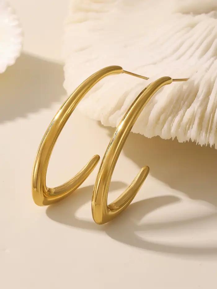 Boucles d'oreilles plaquées or bicolores pour femmes, pendentif Simple, grande ligne C, cerceau d'oreille en acier inoxydable, bijoux à breloques étanches