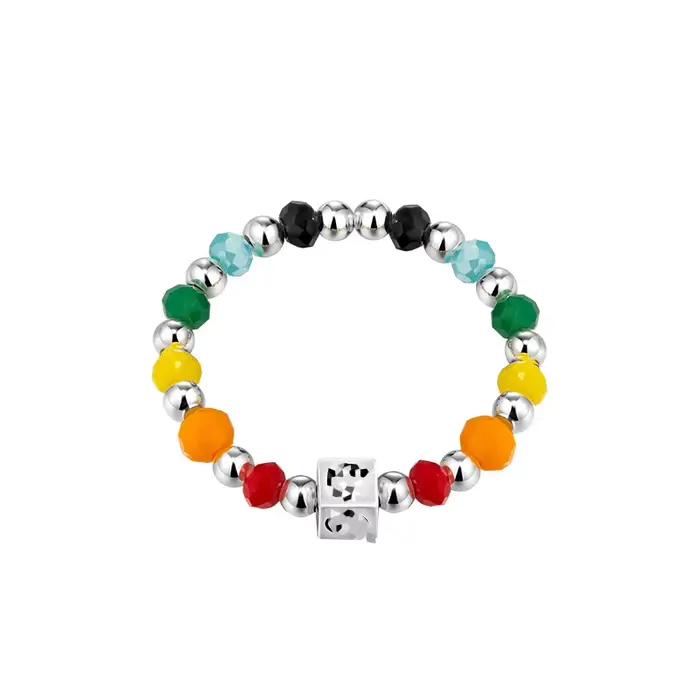 Bague Anenjery carrée cœur couleur arc-en-ciel perlée bague de cocktail femme à la mode tracker d'humeur pour occasions sociales élégante à offrir