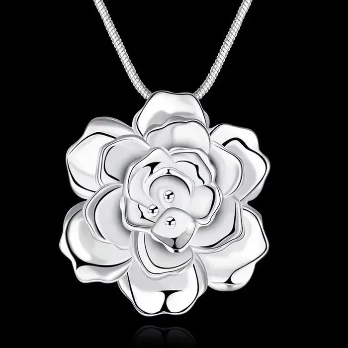 Collier en argent plaqué serpent pour femme, pendentif fleur, bijoux de mariage, beau, romantique, vente en gros