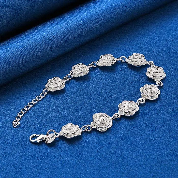 Bracelet en argent sterling 925 avec motif floral pour femmes engagements mariages et fêtes