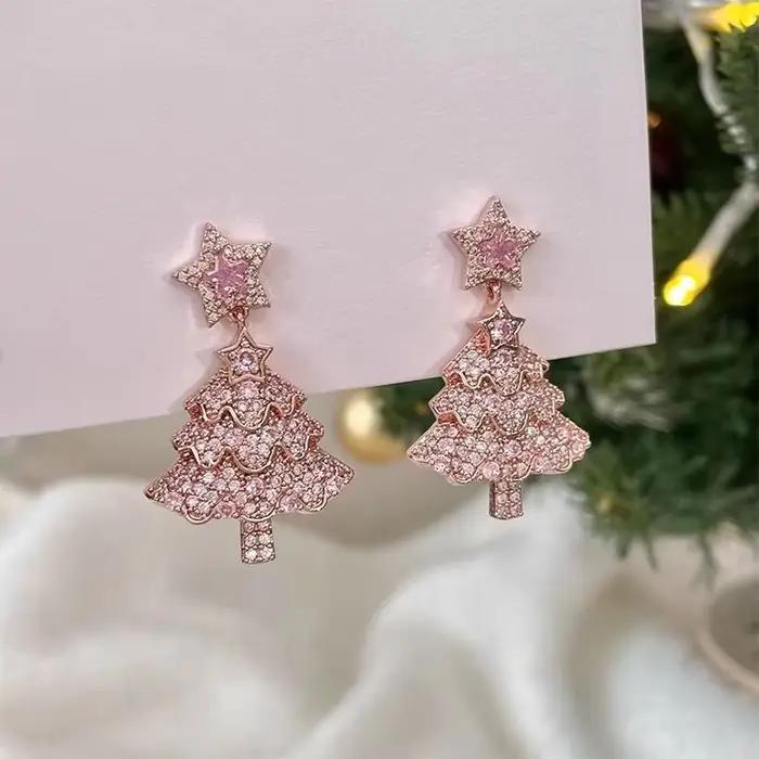 Arbre de noël Zircon cristal étoile boucles d'oreilles pour les femmes balancent fête de noël mode bijoux cadeau