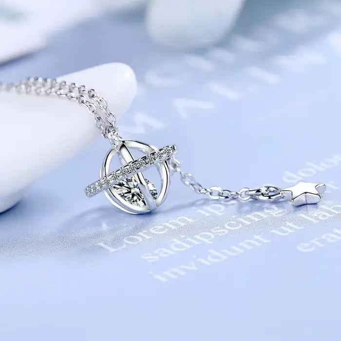 Collier pendentif planète cosmique en argent Sterling S925 pour femmes (40cm + 3.5cm), livraison gratuite sur bijoux de luxe