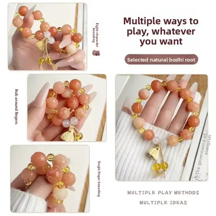 Duobao – Bracelet porte-bonheur en forme de Lotus sculpté pour hommes et femmes, poignet riche en fleur de Lotus, corde à main naturelle Bodhi, bijoux portables