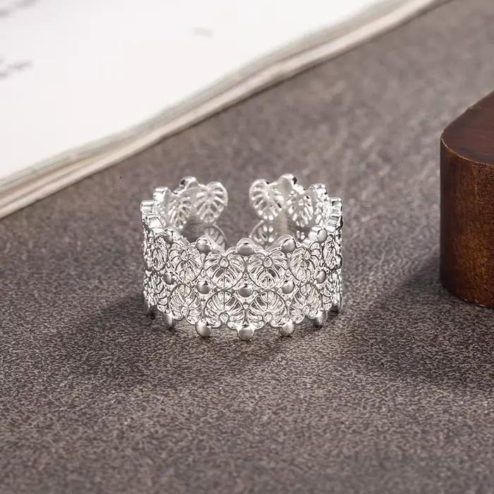 Bagues en argent Sterling 925 pour femmes, Vintage, faites à la main, réglables, rétro, à fleurs, creuses, à la mode, Bijoux féminins, cadeau