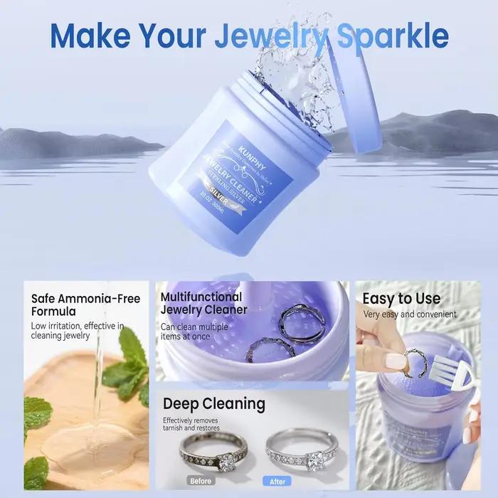 Nettoyant pour bijoux en argent 300 ml – Élimine l'oxydation, revitalise l'argent sterling et l'or pur, décontamine et revitalise les bijoux