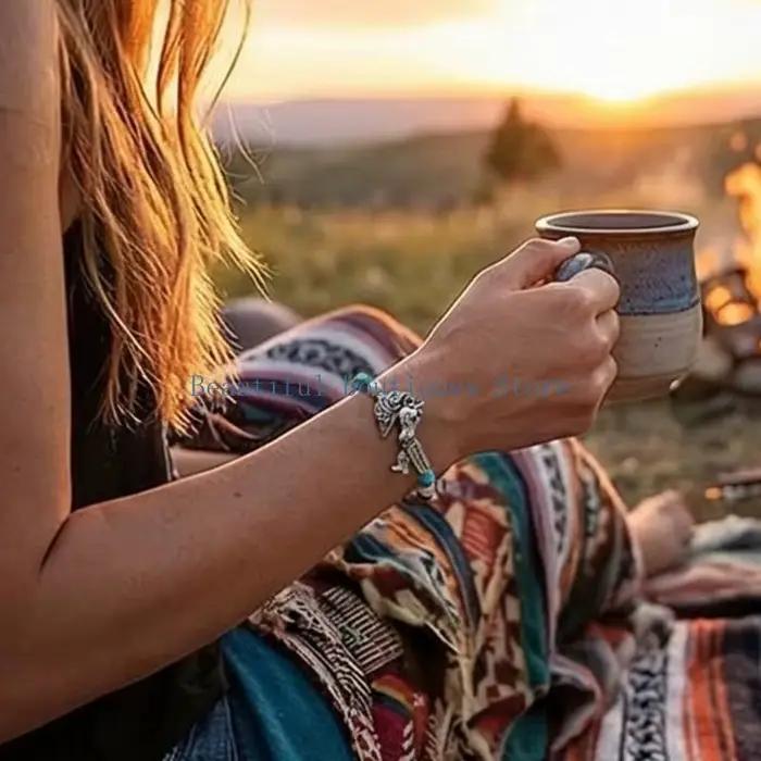 U4LF – Bracelet cheval Turquoise réglable bohème, accessoire pour femmes hommes