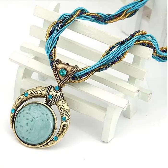 Collier Vintage bijoux mode populaire rétro bohême Style multicouche perles chaîne cristal Grain pendentif