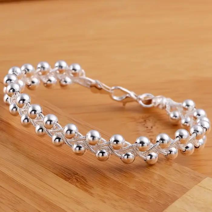 URMYLADY – Bracelet en argent Sterling 925, belle chaîne de perles tressées pour femmes, bijoux fins à la mode, cadeaux de fête de mariage