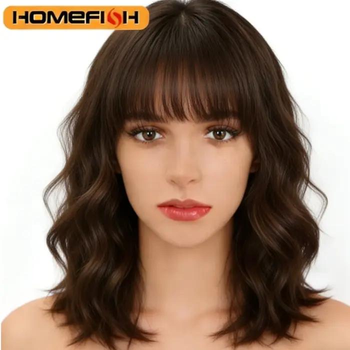 Perruque synthétique à boucles avec frange – Coiffure quotidienne polyvalente pour femme, perruque facile à porter