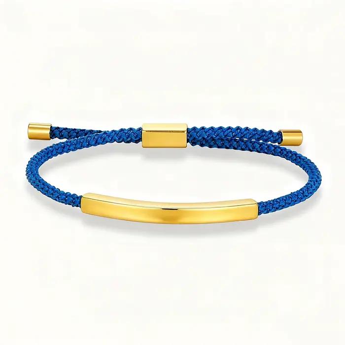 Bracelet avec Logo gravé personnalisé, numéro SOS, couleur or, en acier inoxydable, pour hommes et femmes, corde tressée réglable, bijoux
