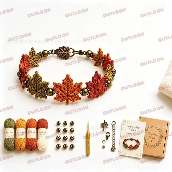 Kit de bracelet au crochet d'inspiration naturelle DIY pour adultes, kit fait main, accessoires à suspendre, petits cadeaux pour amis