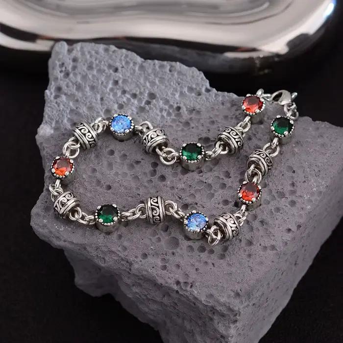 Nouveauté à la mode coloré cristal Thai argent femme Bracelet gros bijoux pour femmes cadeaux d'anniversaire