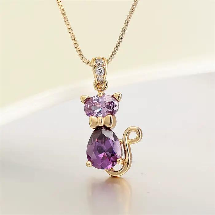 6 couleurs mignon chaton vert chat Gatos cristaux breloques colliers et pendentifs chaîne Collier femmes Grils bijoux couleur or Collier