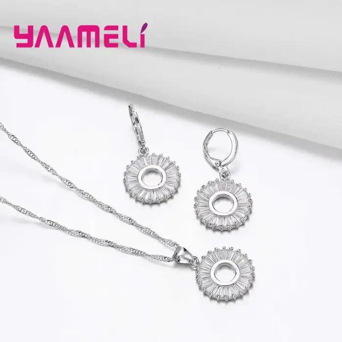 Ensemble de bijoux de luxe en argent 925 pour femme, collier estampillé, boucle d'oreille, cerceau, mode, accessoire classique pour femme, vente en gros