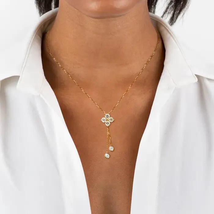 Collier pendentif fleur trèfle à quatre feuilles en moissanite D1.40CT, en argent 925 véritable à 100 %, avec longue pampille, pour femme, bijou de charme, cadeau
