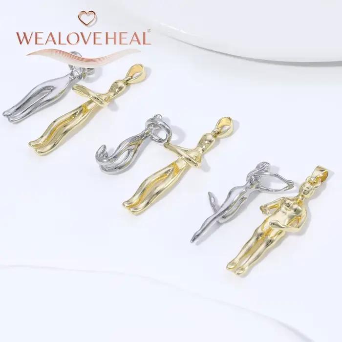 pendantif，breloque bijoux，charms pour fabrication de bijoux，Lot de 2 pendentifs détachables en laiton plaqué or 18 carats, breloque amoureux enlacés bicolore pour collier DIY, accessoires de bijouteri