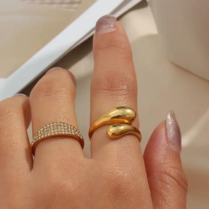 E.B.belle – bague serpent réglable en acier inoxydable poli fin plaqué or 18 carats pour femme, bague en or brillant pour fête