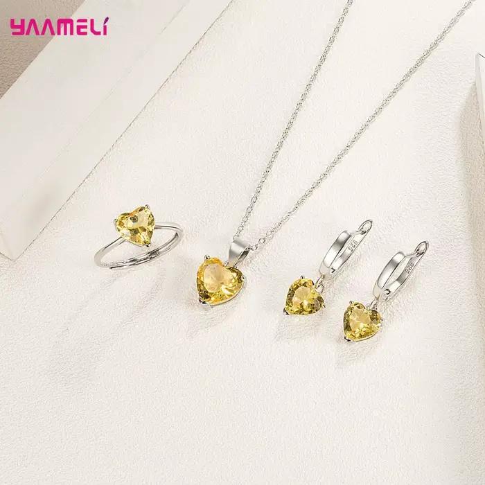 Bijoux fins en argent Sterling 925, coffrets cadeaux pour femmes, cœur romantique, boucles d'oreilles Huggie en Zircon, pendentif, collier, bague