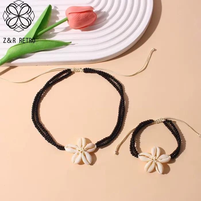 Ensemble de bijoux bohème en perles colorées, collier et bracelet, accessoire de mode essentiel pour les vacances d'été, 2025
