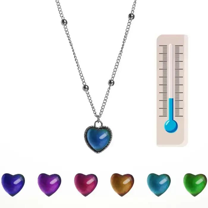 Collier d'humeur créatif, changement de couleur, sentiment d'émotion, contrôle de la température, pendentif en forme de cœur, chaîne en acier inoxydable, bijoux pour femmes
