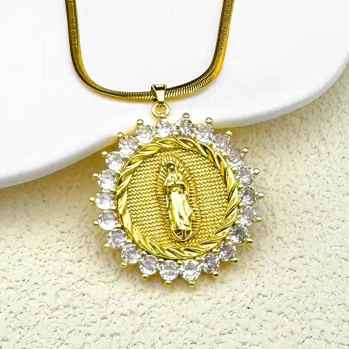 Collier avec pendentif en cuivre et Zircon religieux de la vierge marie pour femmes et hommes, en acier inoxydable, couleur or, breloque féminine, chaîne serpent, bijoux