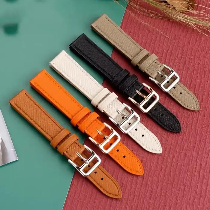 Pour Hermes H bracelet de montre en cuir véritable série HOUR cadran carré mince Orange confortable bracelet de montre en peau de vache souple 14mm 16mm 18mm