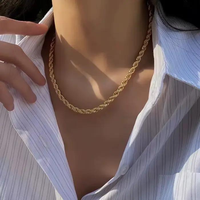 Ventes chaudes Collier chaîne en corde ronde de 18 à 24 pouces (45 à 60 cm) en or 18 carats de 4 mm pour femmes et hommes, mode personnalisée, mariage, fête, streetwear, bijoux