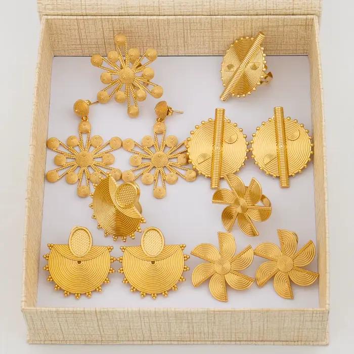 Ensemble de bijoux plaqués pour femmes, boucles d'oreilles et bagues, Design de dubaï, à la mode, bijoux de mariée africaine, cadeau de fête, nouvelle collection