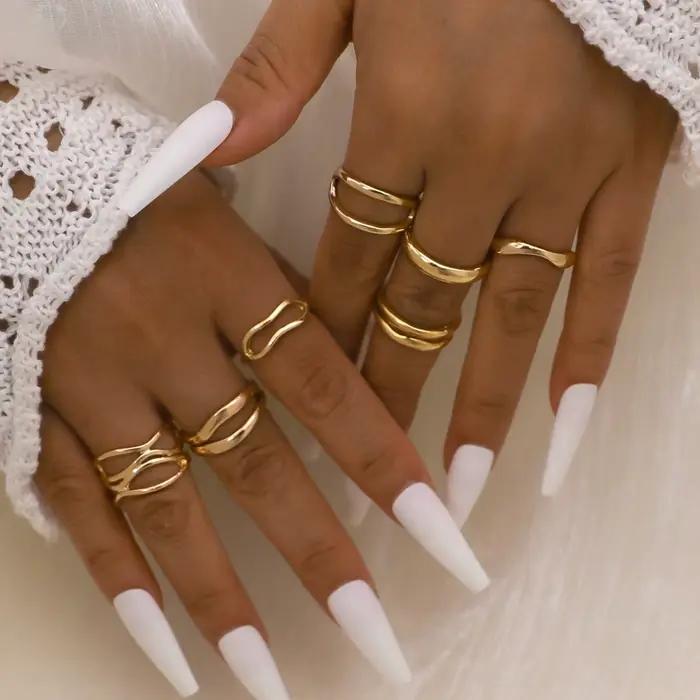 Ensemble de bagues épaisses en métal de couleur dorée pour femmes, bagues de croisement minimalistes, bague minimaliste empilable pour femmes, juive, 7 pièces/ensemble