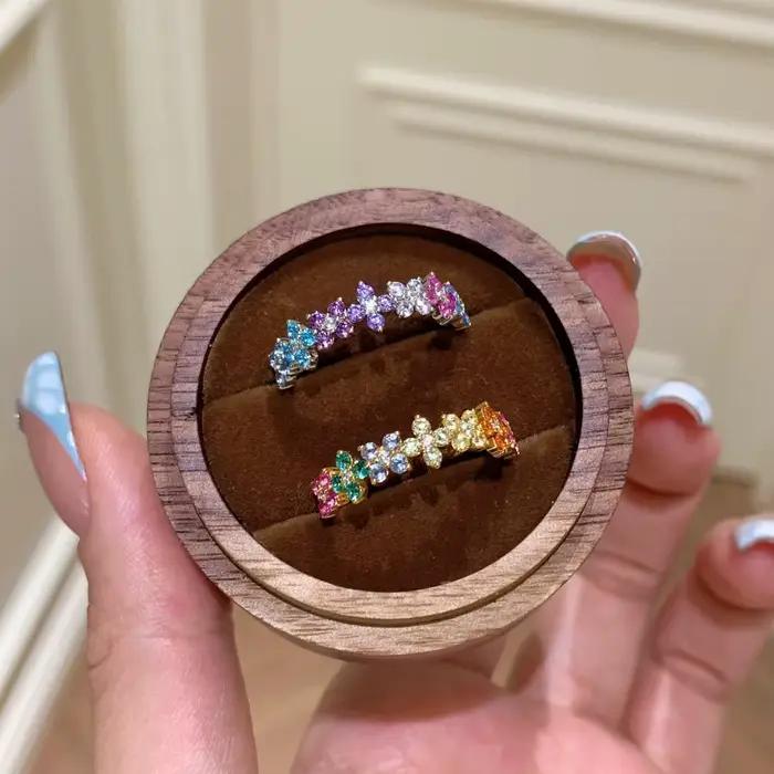 Bagues en cristal coloré de luxe pour femmes, style doux, argent 925 incrusté de diamants, mode et haut de gamme, bijoux réglables
