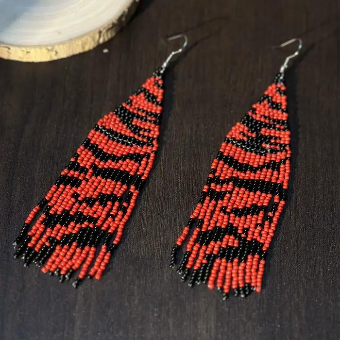 AHAYA – boucles d'oreilles bohème officielles à pampilles, perles de rocaille, perles de verre, imprimé léopard en peau de tigre tissé à la main, bijoux quotidiens pour femmes