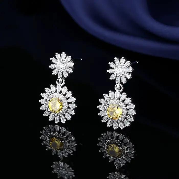 Ensemble de bijoux en argent Sterling 925 tournesol plein de Zircon brillant, bijoux de luxe légers et élégants