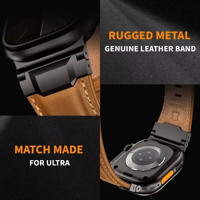 Bracelet en cuir d'affaires pour Apple Watch Ultra 3/2, 49mm 46mm 45mm 44mm, pour iWatch série 11 10 9 8 7 6 5 4 SE 3 bandes