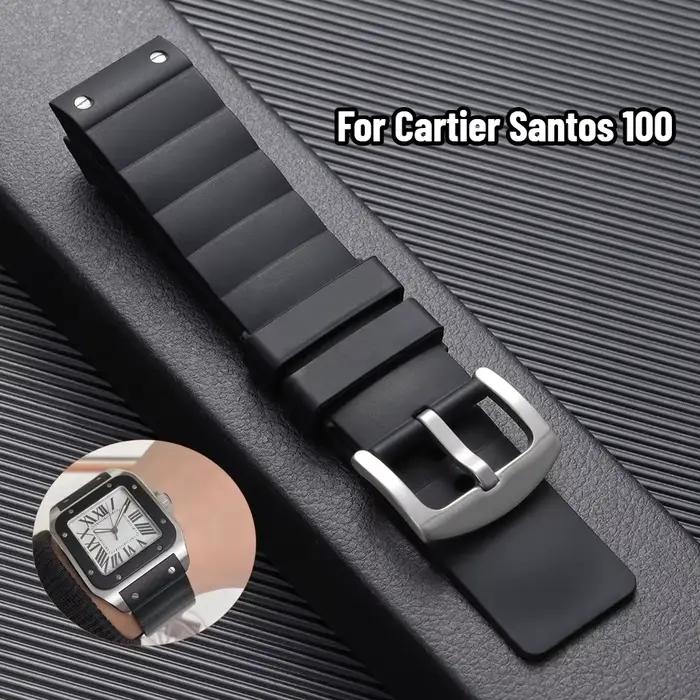 Bracelet de montre en caoutchouc de haute qualité pour Cartier Santos 100, bracelet noir pour montres, accessoires en silicone pour hommes et femmes, 23mm