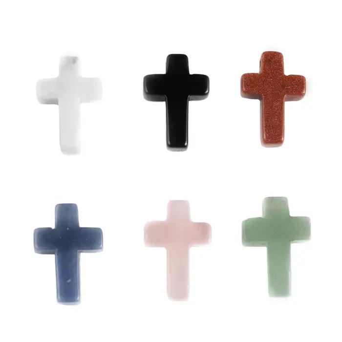 Pendentif croix pour collier et boucles d'oreilles, breloque en agate naturelle, quartz rose, turquoise blanche, aventrine, accessoires de bricolage