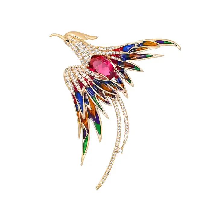 Broche phénix de tempérament délicat, strass, longue queue, cristal phénix, accessoires peints, bijoux cadeaux pour amis