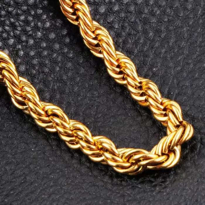 Ventes chaudes Collier chaîne en corde ronde de 18 à 24 pouces (45 à 60 cm) en or 18 carats de 4 mm pour femmes et hommes, mode personnalisée, mariage, fête, streetwear, bijoux