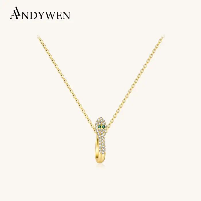 ANDYWEN 925 argent Sterling Vintage oeil vert Zircon CZ serpent collier, gothique Hip Hop Rock Punk mode bijoux femmes cadeau