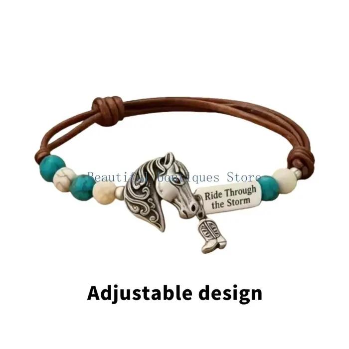 U4LF – Bracelet cheval Turquoise réglable bohème, accessoire pour femmes hommes