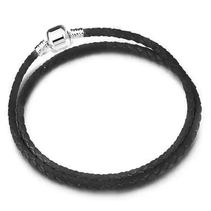 Bracelet en cuir classique, bracelet à perles rondes tendance, bracelet en argent pur S925, breloque DIY pour bijoux femme, cadeaux