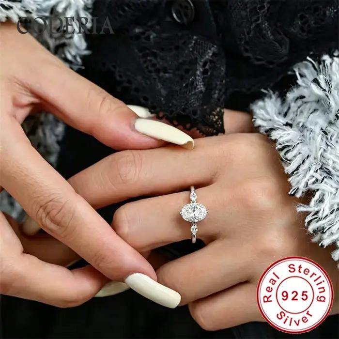 Anneaux de fiançailles en argent sterling 925 véritable plaqué or blanc 18 carats pour femmes, bijoux de mariage, coupe ovale, anneau en moissanite 2 carats